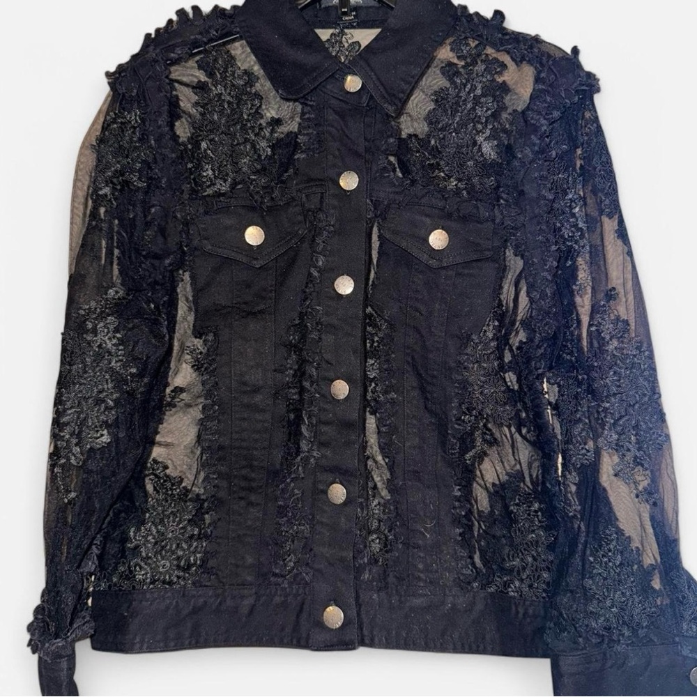Black Lace Button-Up Jacket